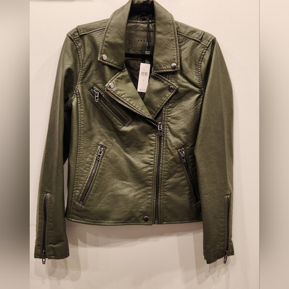BLANKNYC Faux Leather Moto Jacket, Olive Green, Size US M